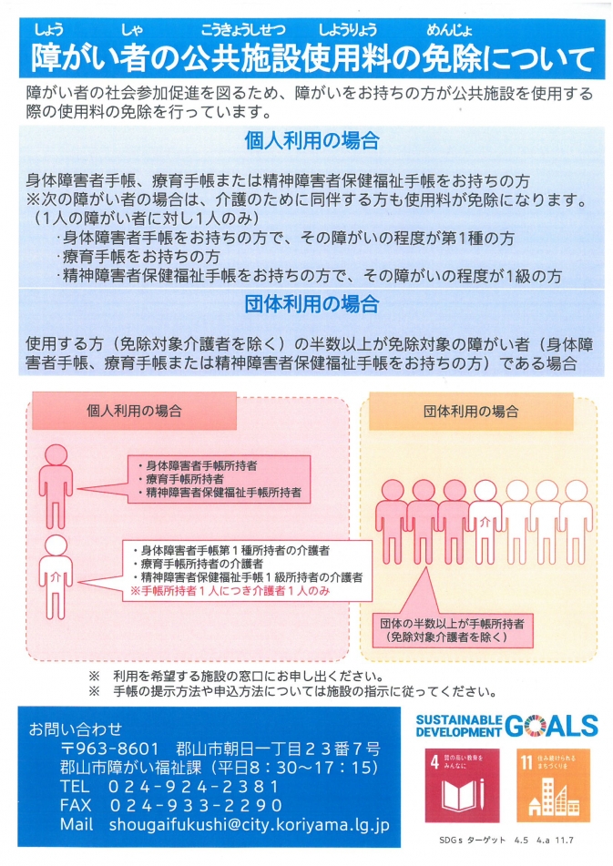 障がい者の公共施設使用料免除案内